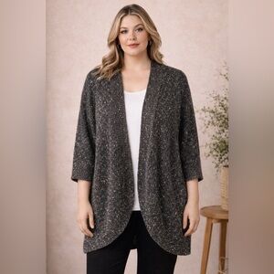 Chico’s Textured Open Cardigan Size 1 Metallic Knit 3/4 Sleeve Chic